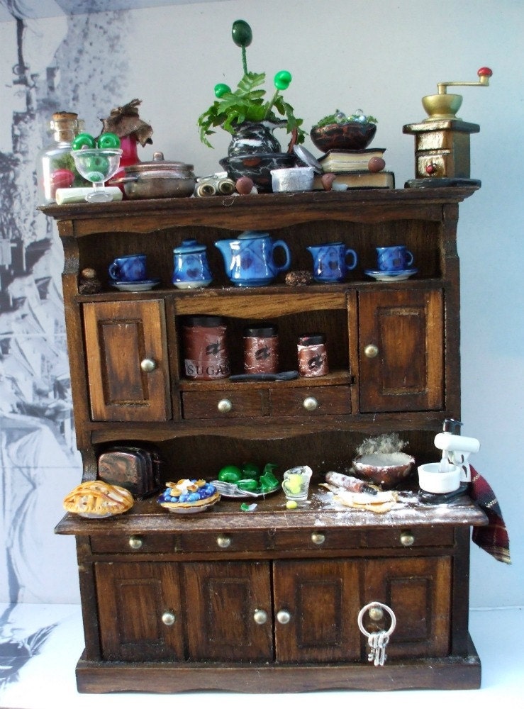 miniature dollhouse Witch Primitive Country gothic Kitchen Hutch ooak Halloween