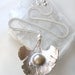 White Long Statement Necklace Carved Mabe Pearl Ginkgo Leaf Sterling Silver - Shinsei