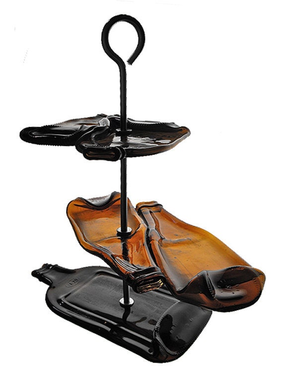 Triple Decker Recycled Glass Bottle Server