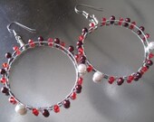 Large Red Beaded Wire Wrapped Hoops