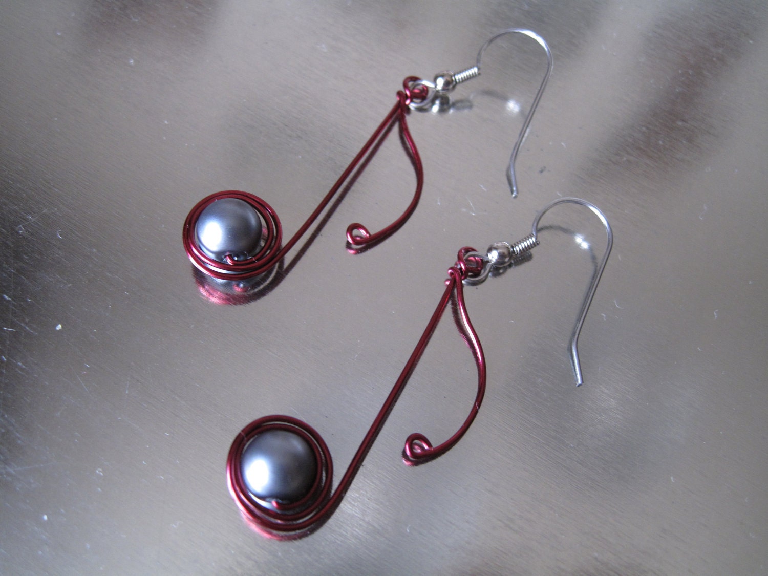 Red and Gray Eighth Note Earrings