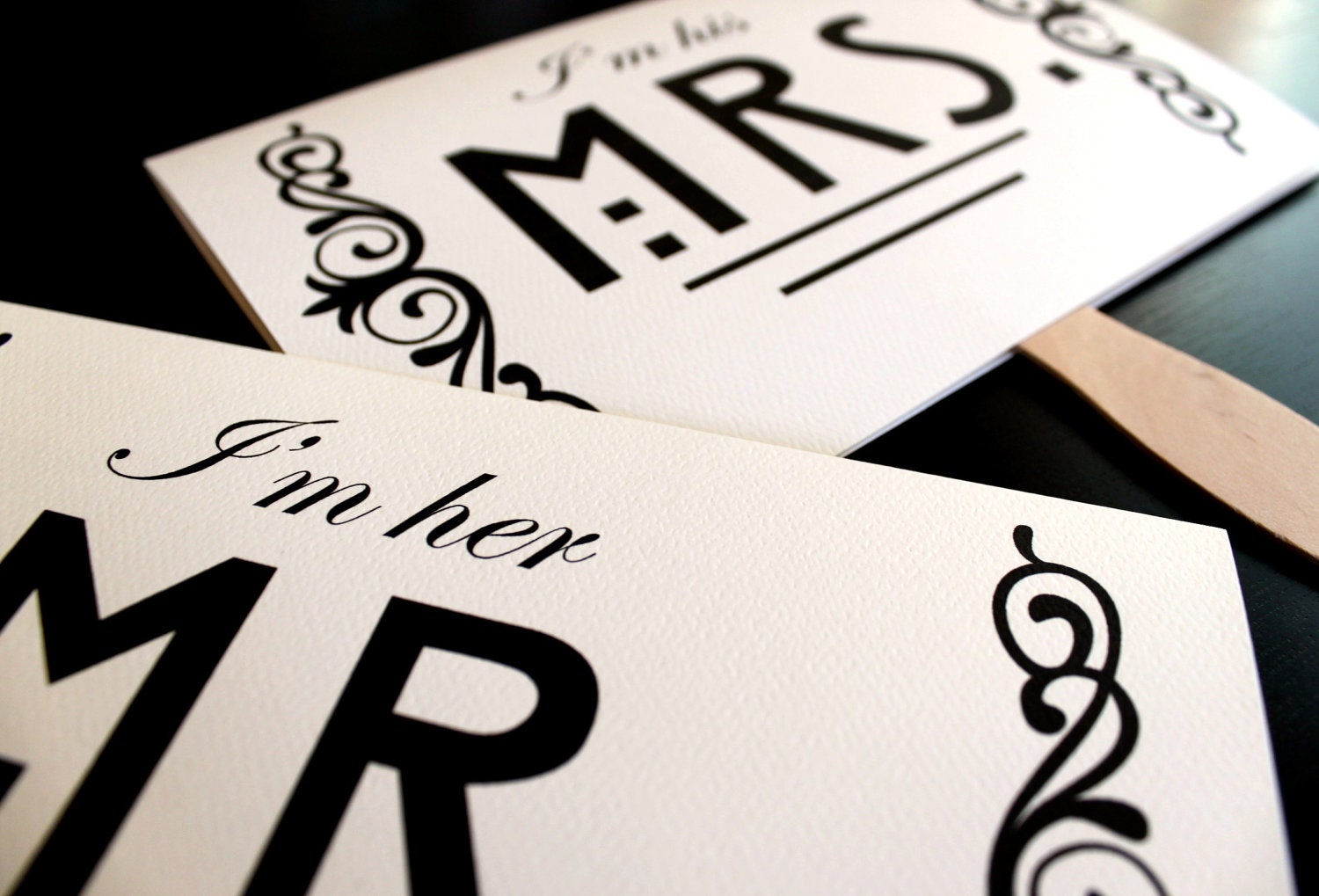 Mr. and Mrs. and Thank You Retro Double Sided Paddle Signs . Fan. Weddding Photo Booth.