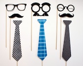Photo Booth Props - Fathers Day, Neck tie, Mustache, Glasses on a Stick