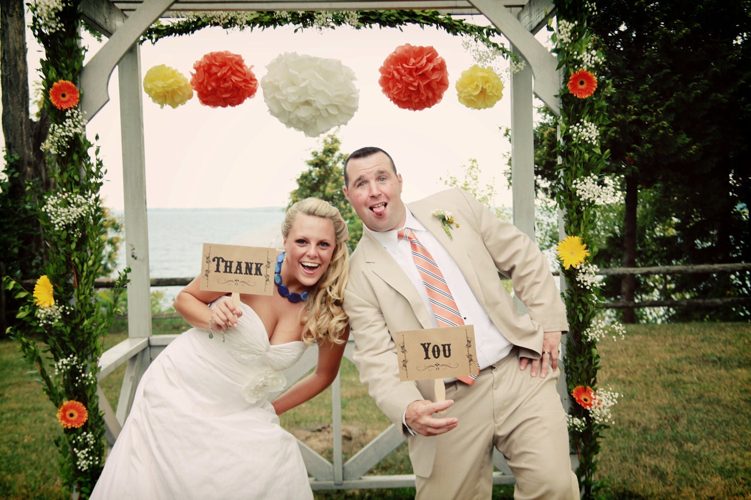 Mr. and Mrs. and Thank You Kraft Double Sided Paddle Signs . Fan