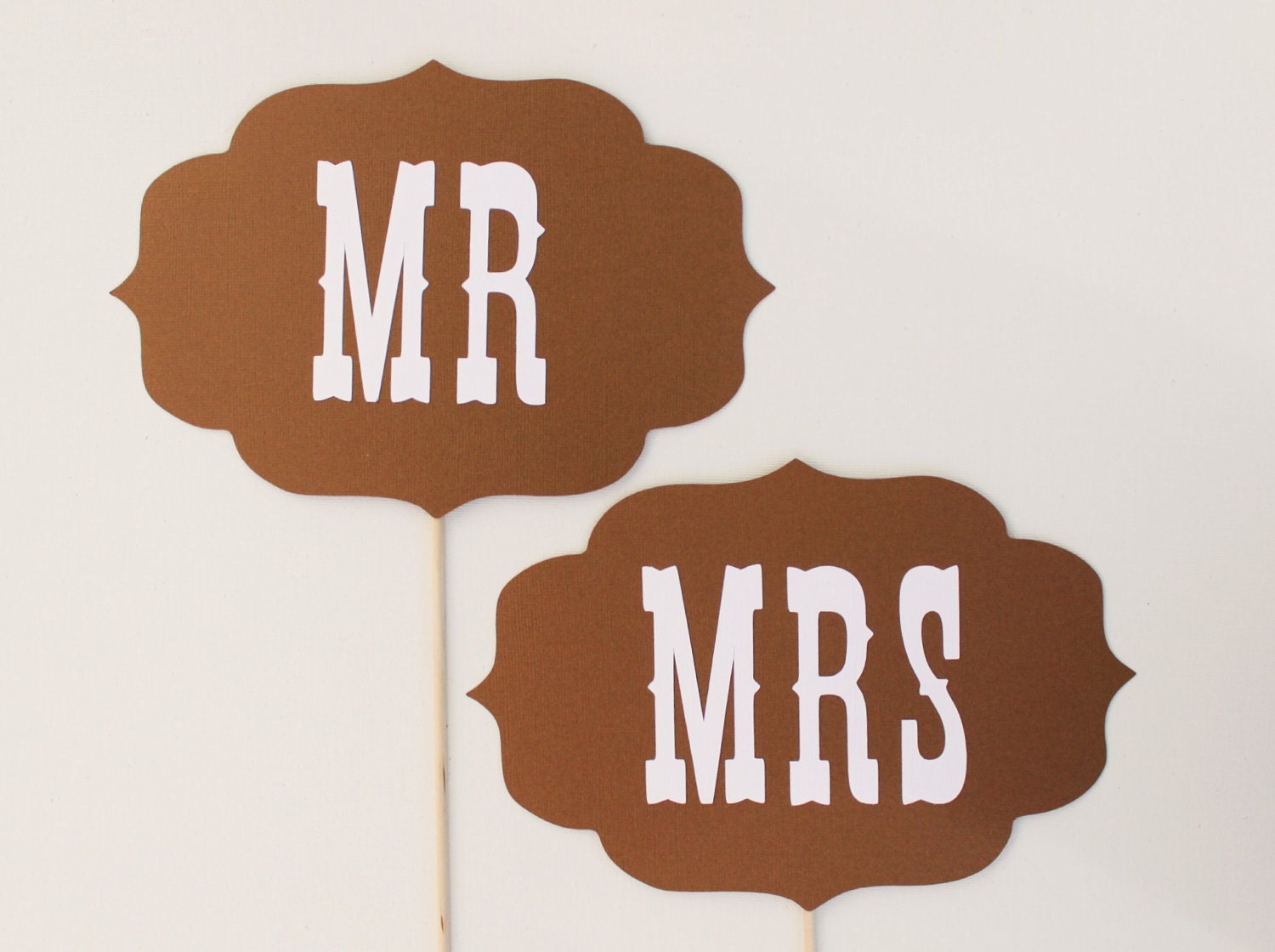 Mr and Mrs Wedding Signs. Wedding Photo Prop- Saddle Brown and White