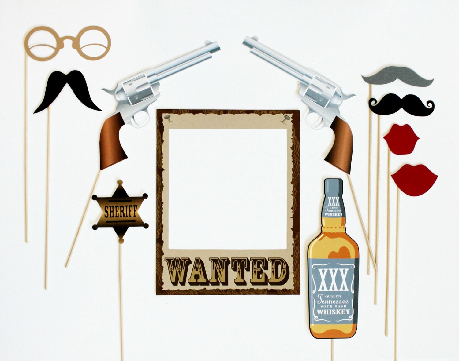 Western Themed Photobooth Props. Photo Booth Props. Wedding, Birthday Photo Prop. Wanted