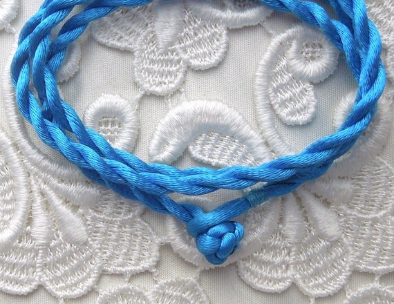 Blue Silk Cord Necklace For Pendants Tiles by GalaxyGlassStudio