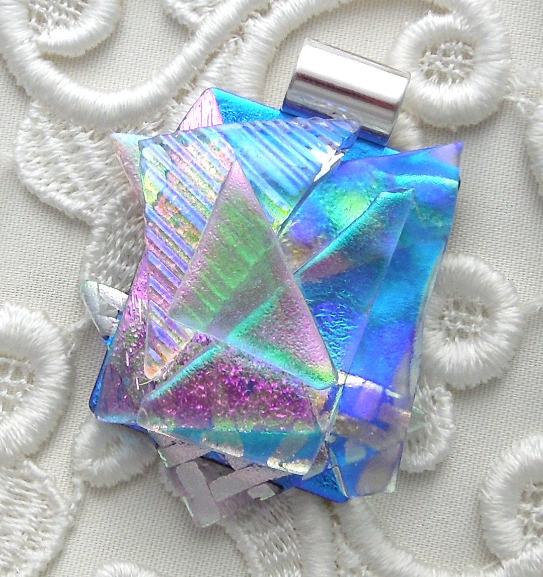 Dichroic Fused Glass Pendant, Dichroic Glass Jewelry, Dichroic Necklace, Rainbow Pendant X2234