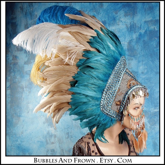 Mother Earth.... Feather Headdress with Metal Gypsy Veil