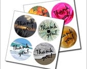 Thank you round stickers flower and beach scene