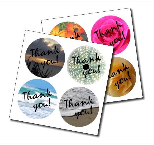 Thank you round stickers flower and beach scene