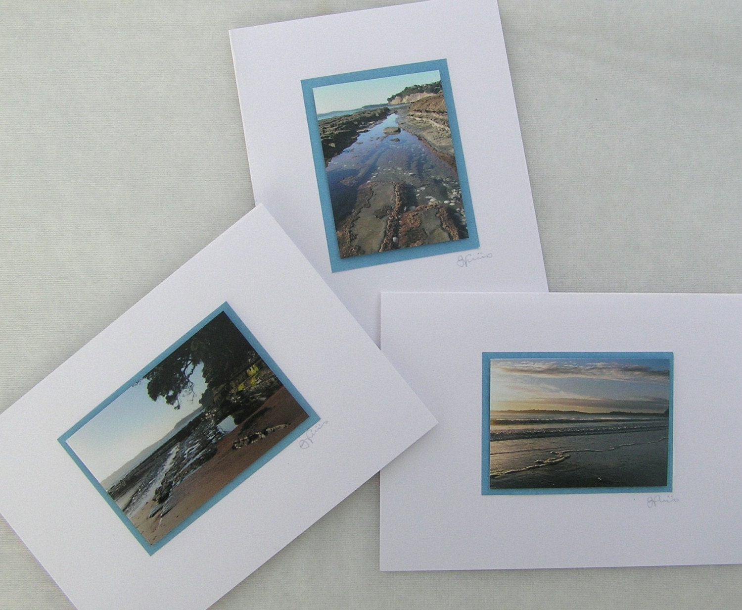 Beach theme photo cards Set of three - nature - 3D - handmade