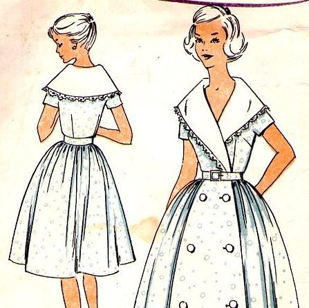 Sweet 1950s Dress Pattern Full Skirt Portrait Collar  Rare Australian Brand