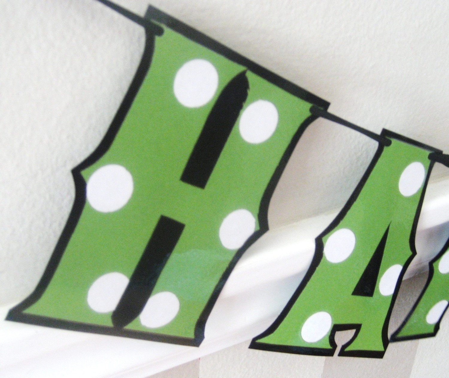 HAPPY BIRTHDAY Banner - Green/White Polka Dots on Black Il_170x135