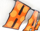 HAPPY BIRTHDAY Banner - Halloween Orange on Orange dots on Black