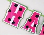 Watermelon HAPPy BiRTHDAY Banner - Hot Pink or Red Polka Dot Picnic Il_170x135