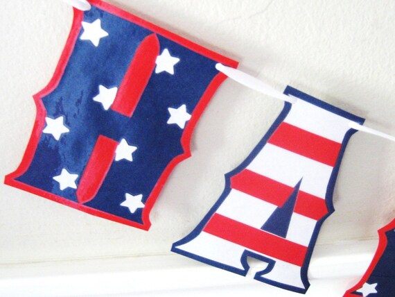 HAPPY BIRTHDAY Banner - Stars and Stripes Red White and Blue Il_570xn