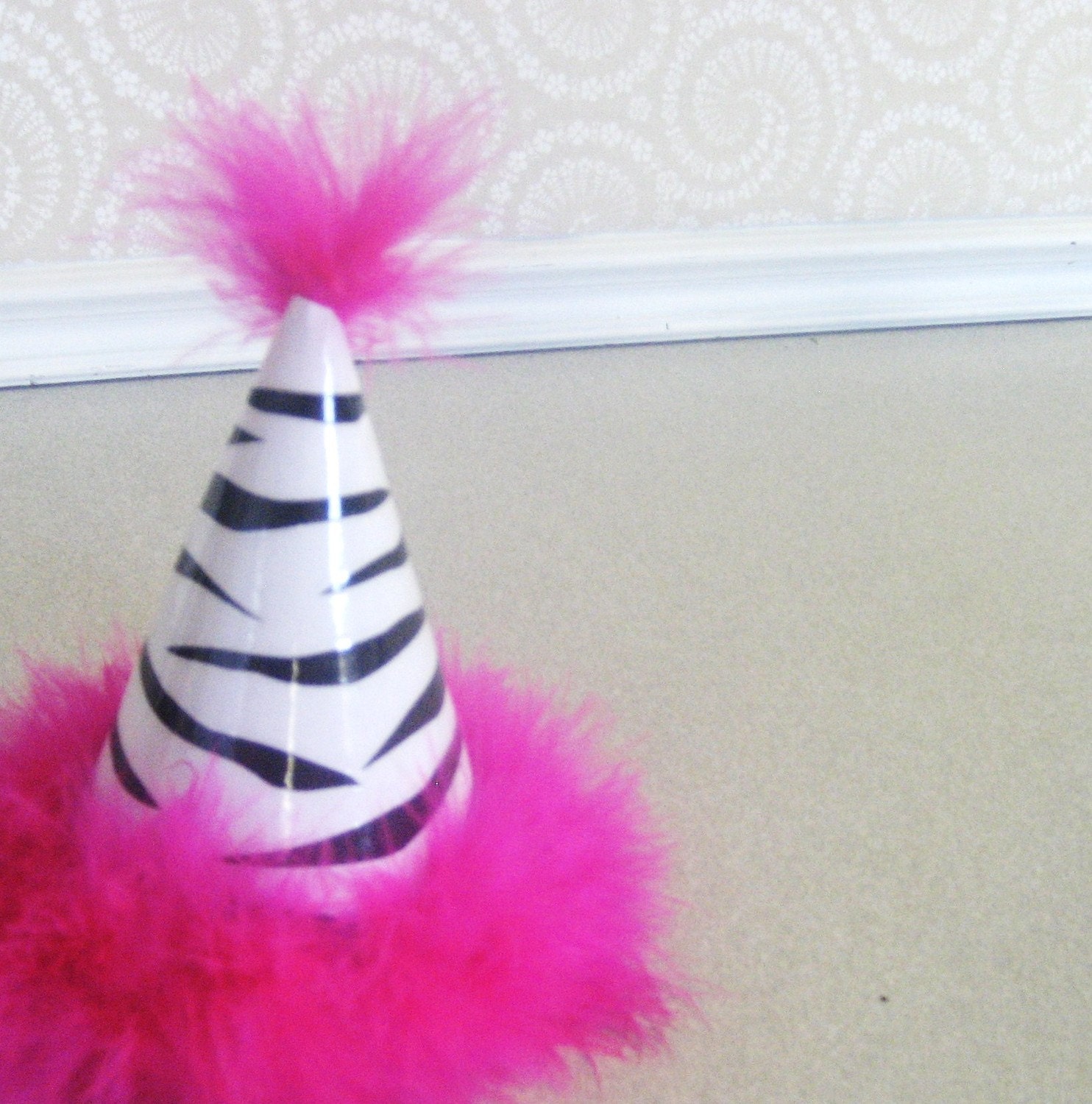 PARTY HAT to match BiRTHDAY BaNNER - ZEBRA PRiNT on HoT PiNK