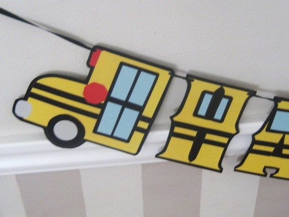 School Bus HAPPY BiRTHDAY Banner - Yellow and Black Il_570xn