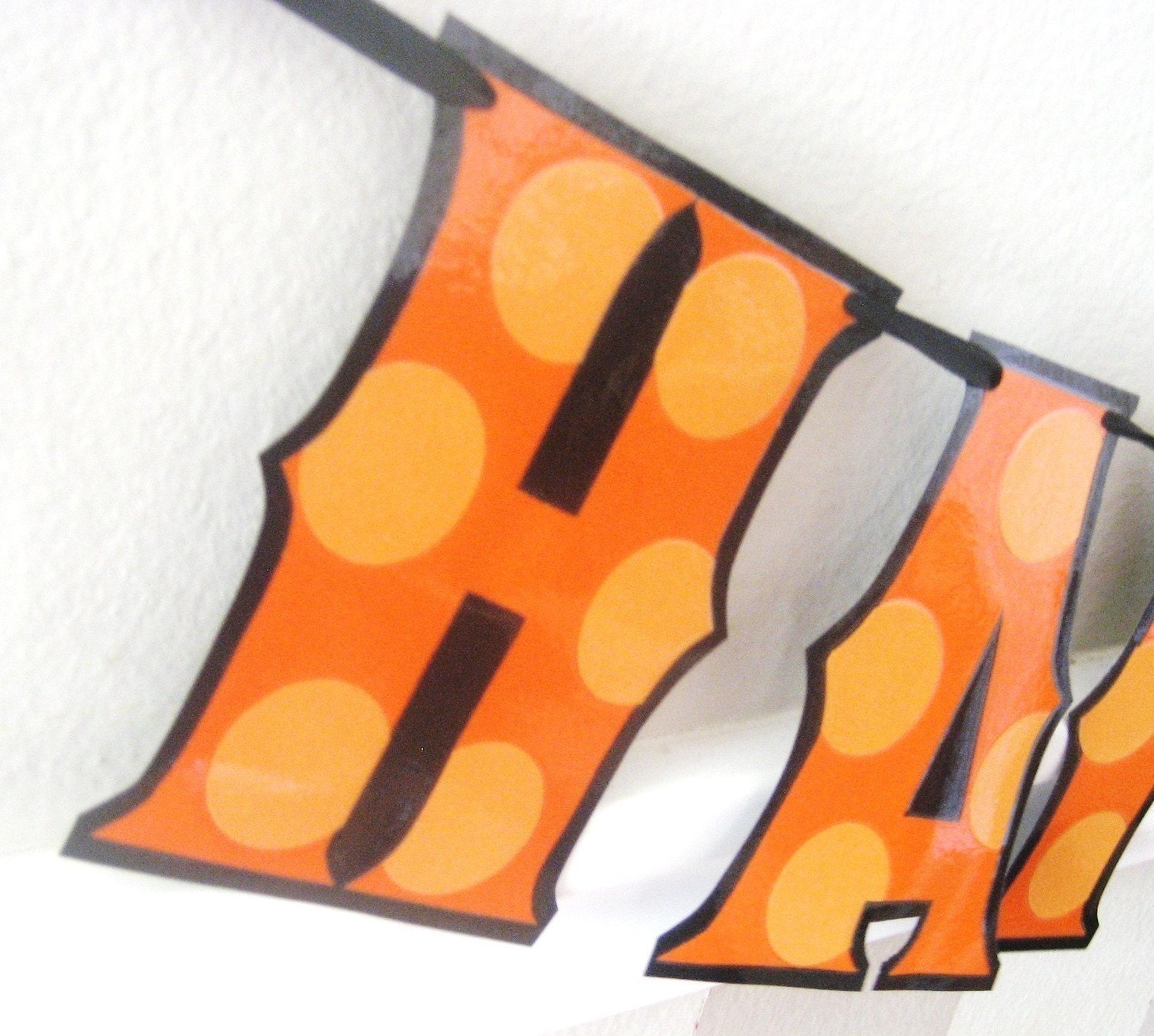 HAPPY BIRTHDAY Banner - Halloween Orange on Orange dots on Black Il_570xn
