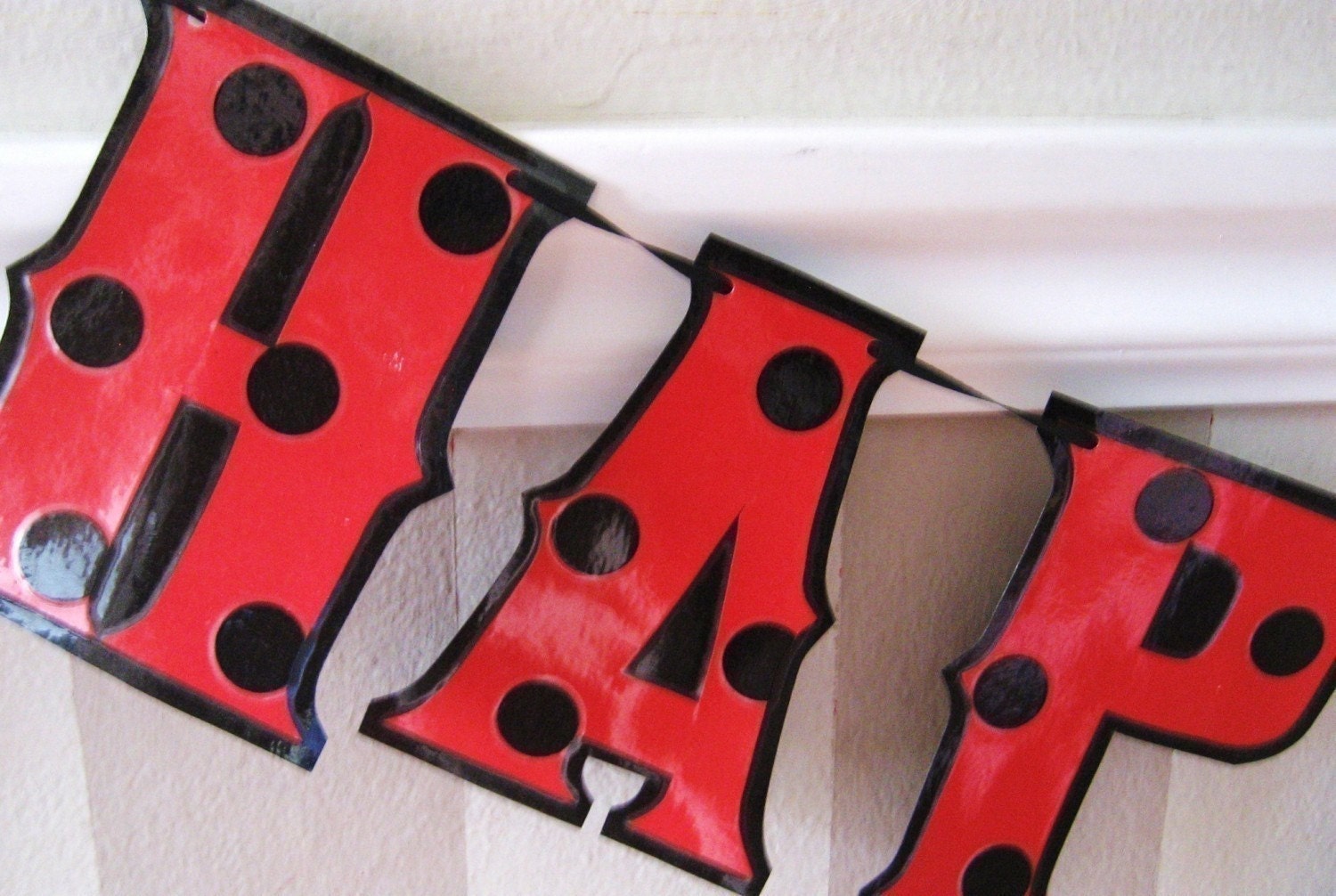 Ladybug HAPPY BIRTHDAY banner - Red with Black polka dots Il_570xn
