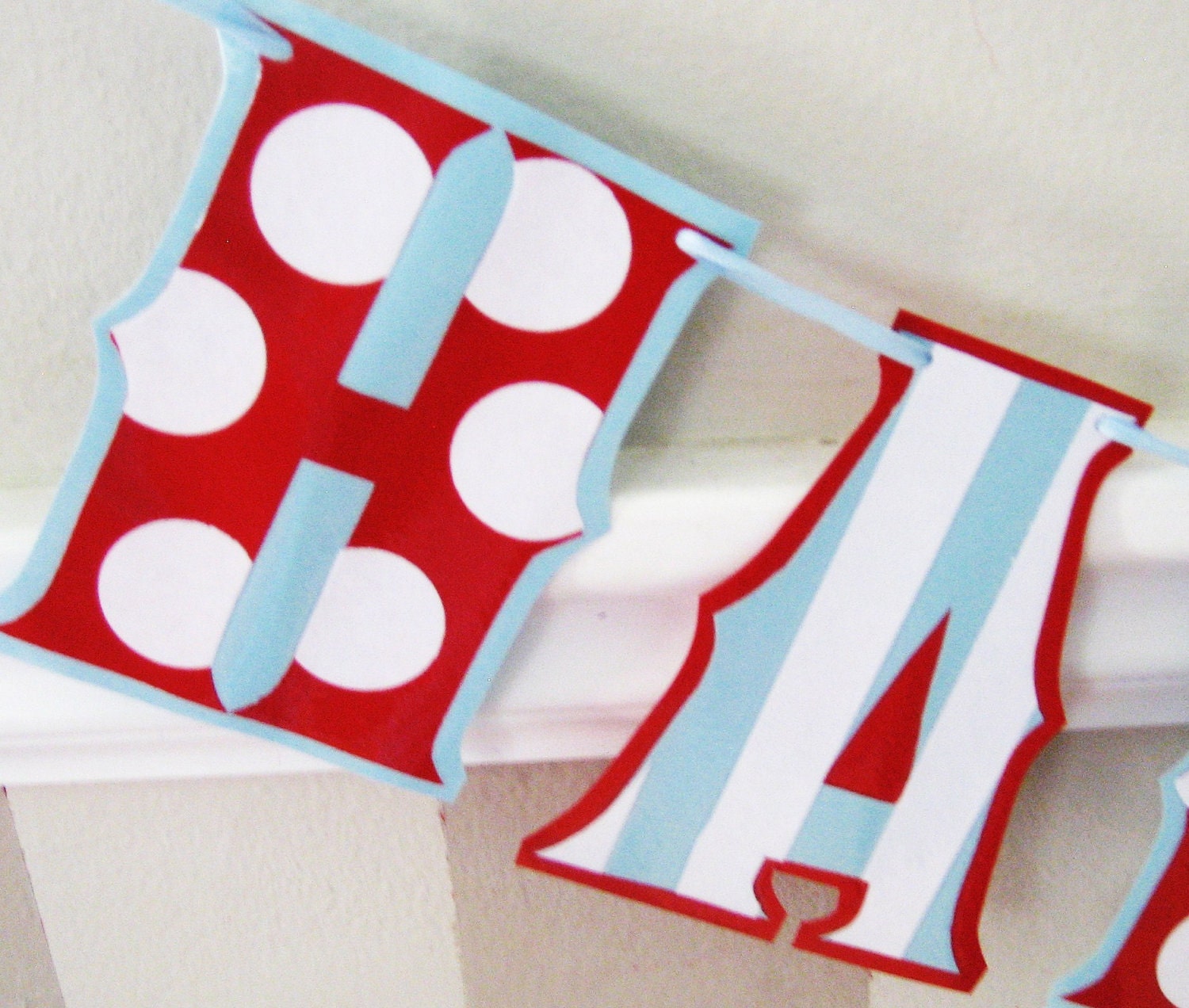 HAPpY BiRTHDAY banner- Red, White, and Baby Blue STRiPES and POLkA DOtS - Giant Size Il_570xn