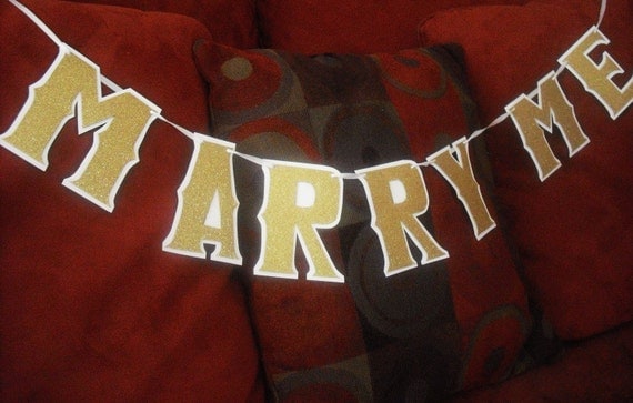MARRY ME Proposal Banner - Gold Glitter on White Il_570xn