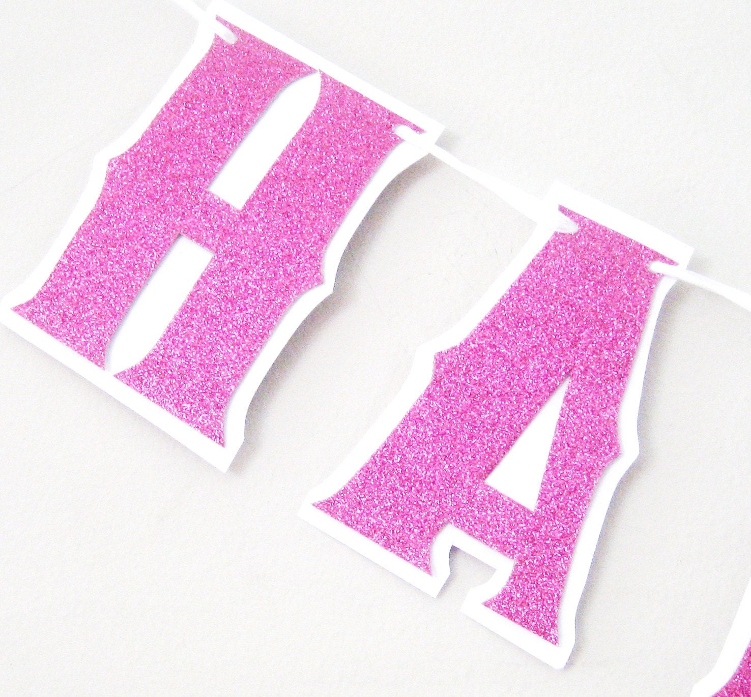 HAPPY BIRTHDAY Banner - Hot Pink Glitter on White Il_570xn