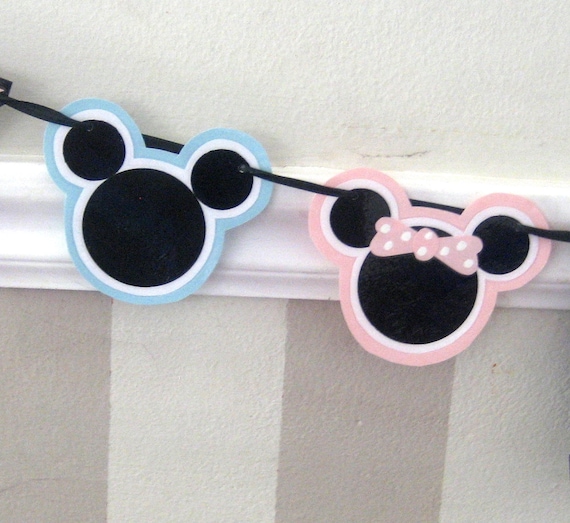 Twin Boy and Girl Minnie and Mickey HAPPY BIRTHDAY Banner - Pink and Blue Polka Dots Il_570xn