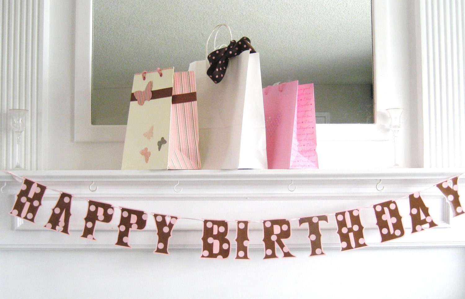 HAPPY BIRTHDAY Banner - Pink/Brown polka dots