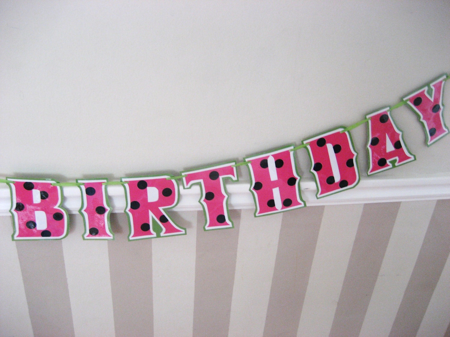 Watermelon HAPPy BiRTHDAY Banner - Hot Pink or Red Polka Dot Picnic