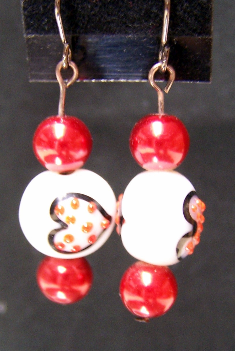 SALE - Red Lampwork Heart Earrings