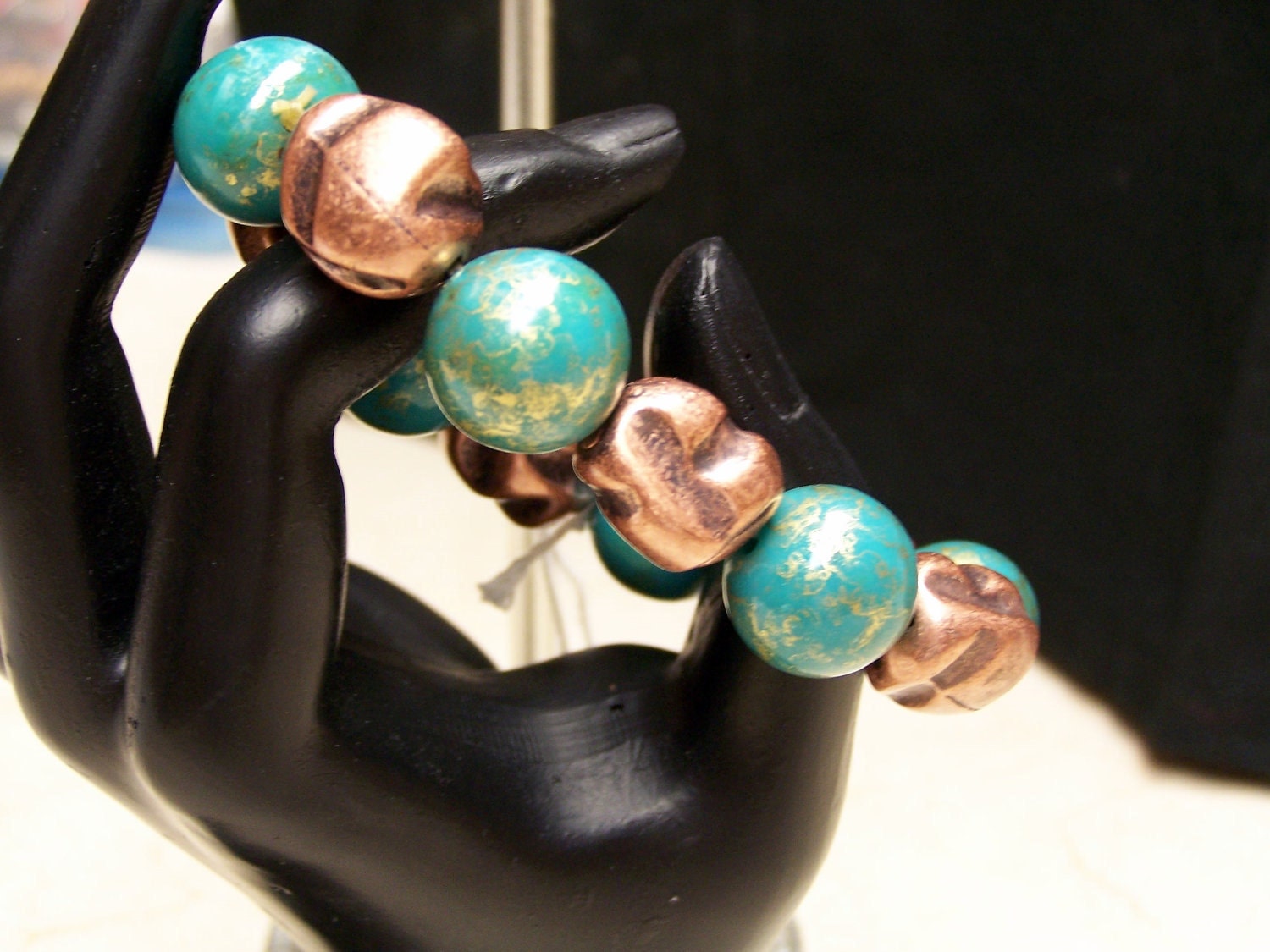 CLEARANCE - Copper and Turquoise Acrylic Nugget stretch Bracelet