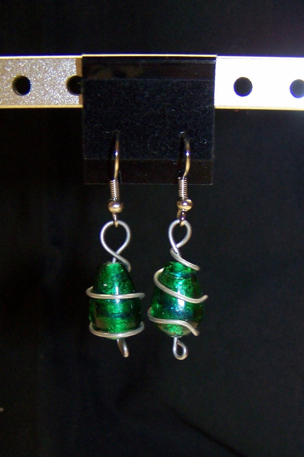 CLEARANCE - Green Wire Wrapped Earrings