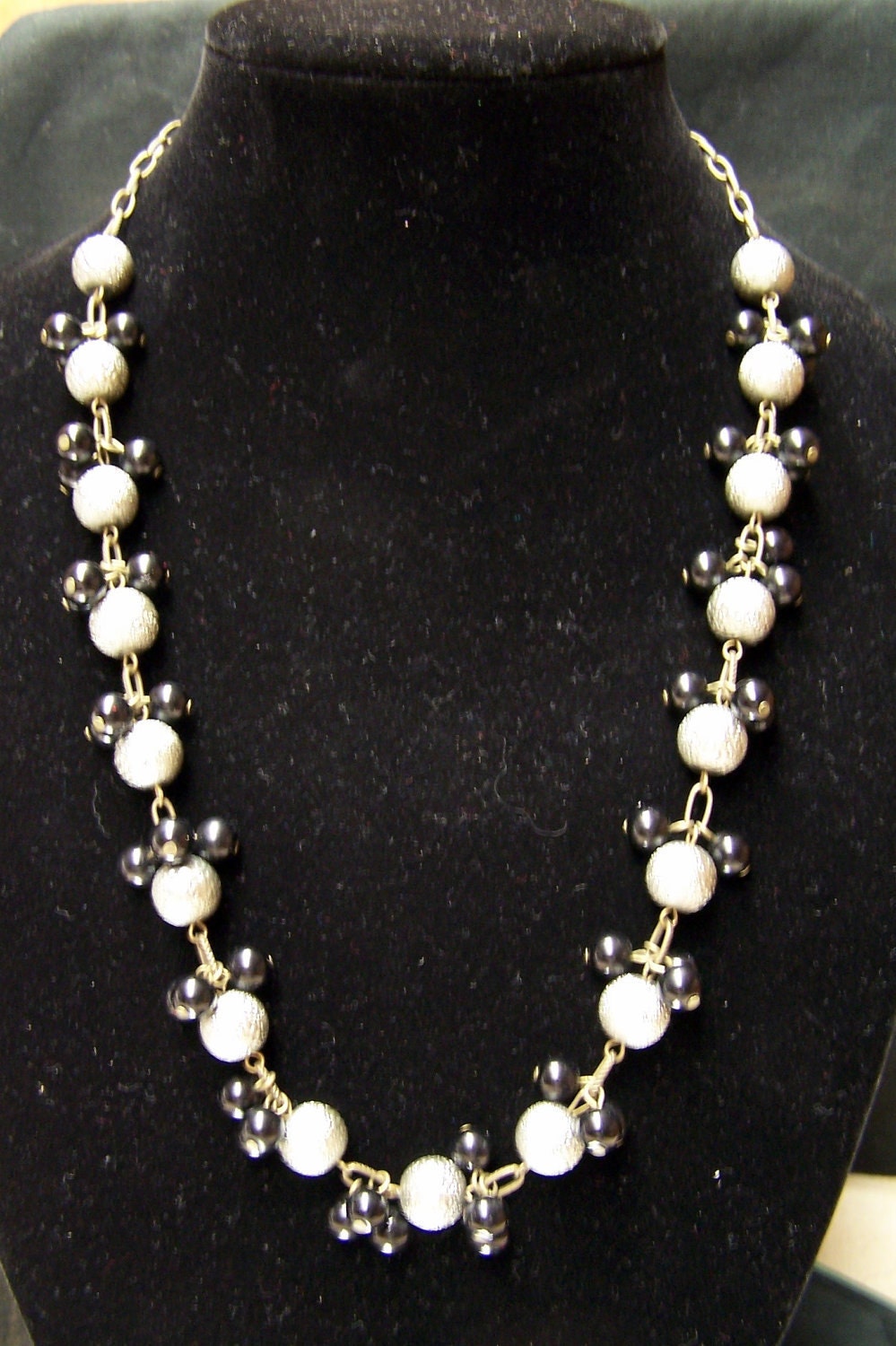 Grey and Black Pearl Cluster Necklace