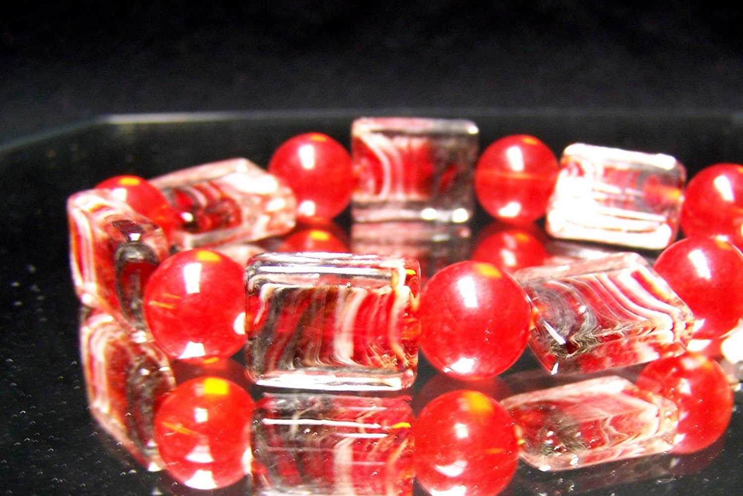 SALE - Red and Black Lampwork Bracelet