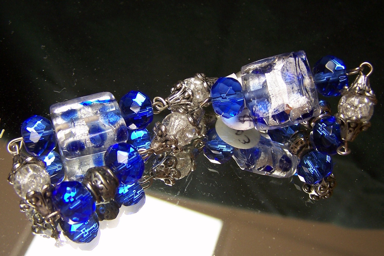 SALE - Dark Blue and Silver Lampwork Bracelet