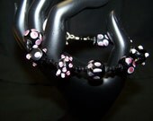 Bumpy Black and Pink Lampwork Bracelet