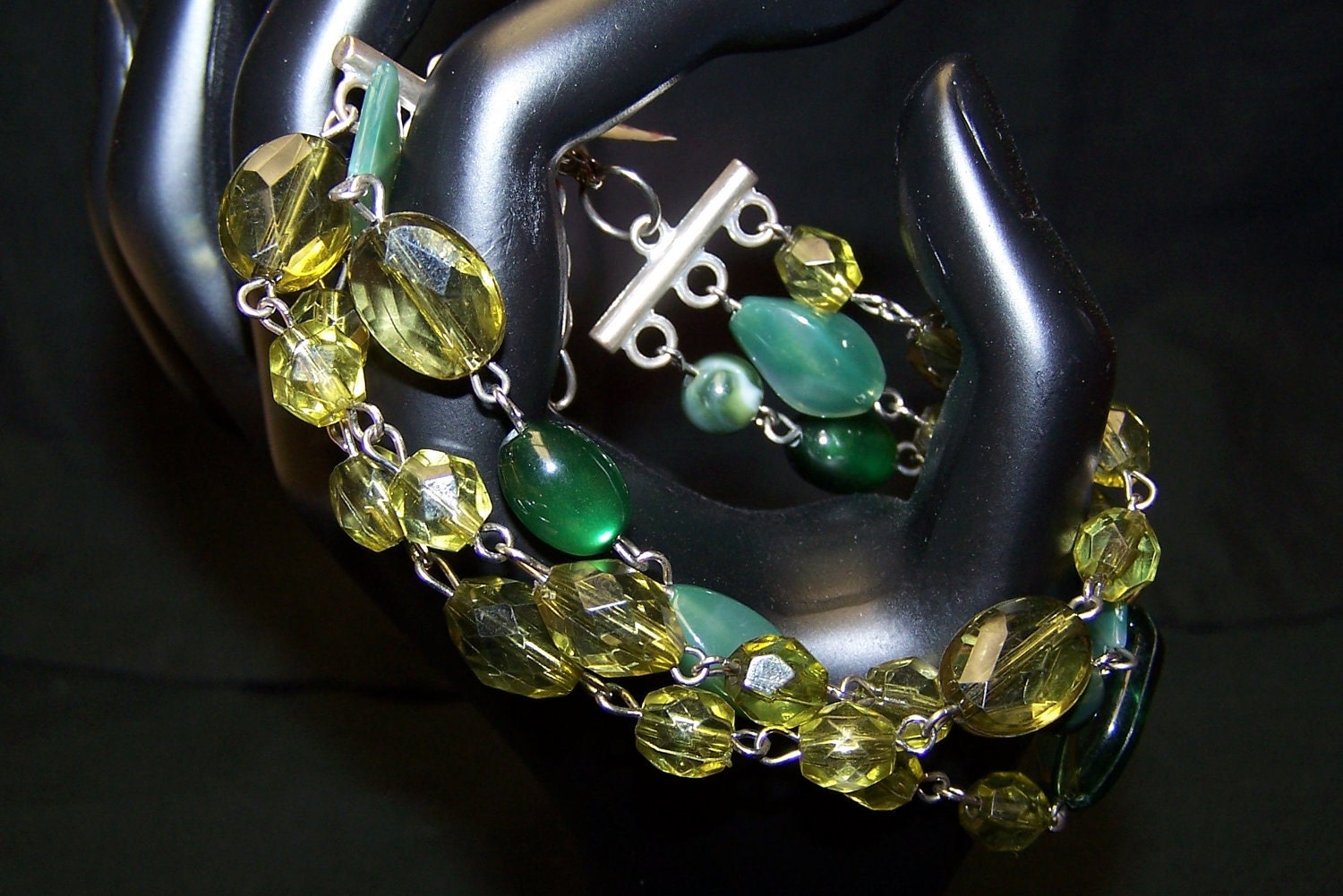 Triple Strand Green Glass Bracelet