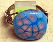 CLEARANCE - Blue and Pink Lampwork Wire Wrapped Ring