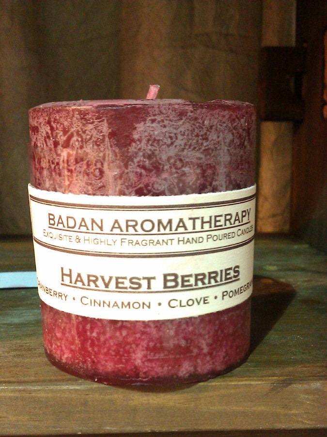 Candle: Fragrant Dark Red Cranberry Pomegranate Cinnamon & Clove Pillar Candle 3x3.5