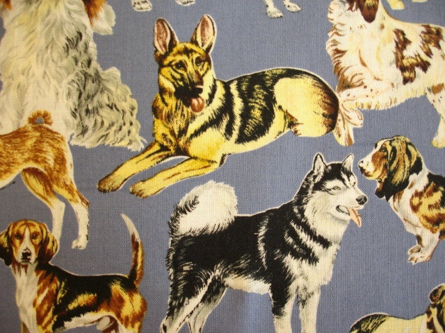 Dog Breeds on Blue Robert Kaufman Fabric Rare OOP (1 YD) (D-7)