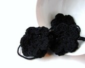 Black Crochet Flower Appliques - Set of 3 - Embellishments Supplies Adornment Floral DIY Craft Project - MADE to ORDER