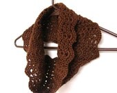 Crochet Cowl Brown Chocolate Infinity Scarf Delicate Circle Tube Neckwarmer Scalloped Wrap MADE TO ORDER Spring Fashion