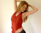 Sirius - starburst jersey halter top with exposed seams, terracotta orange or pick your color, size S to L.