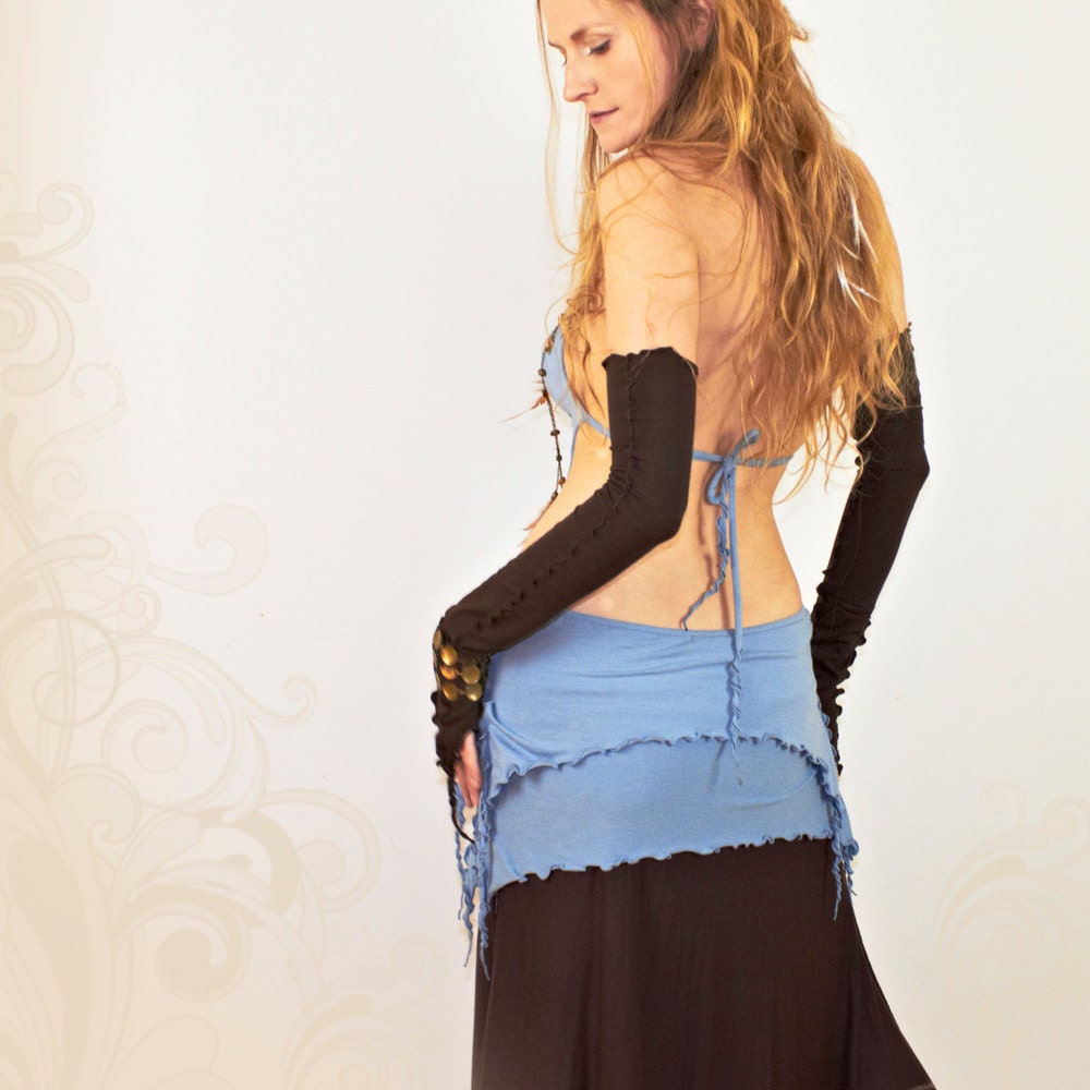 OOAK - Myrine - Halter mini dress with leather art appliques and handmade beaded neckless, size S-M.