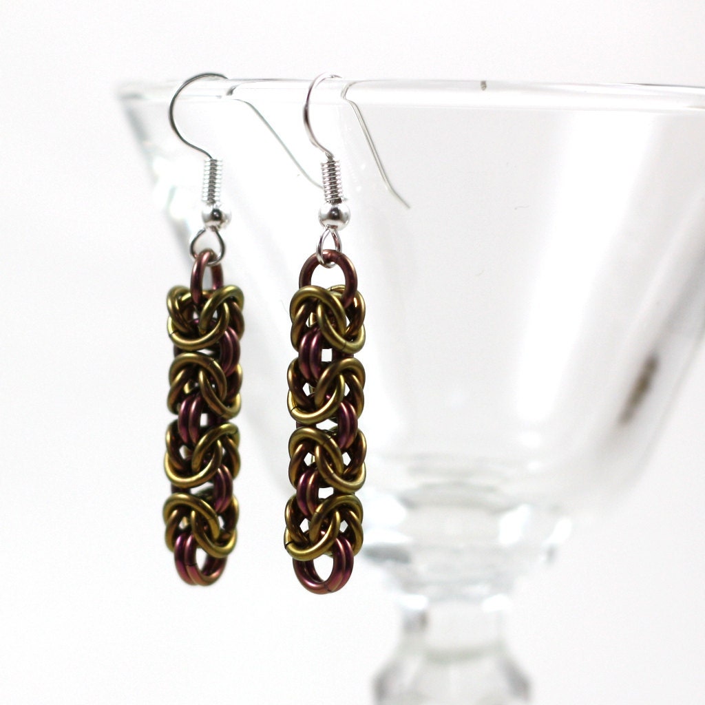 Rose Gold and Dusky Rose Niobium Byzantine Chainmail Earrings