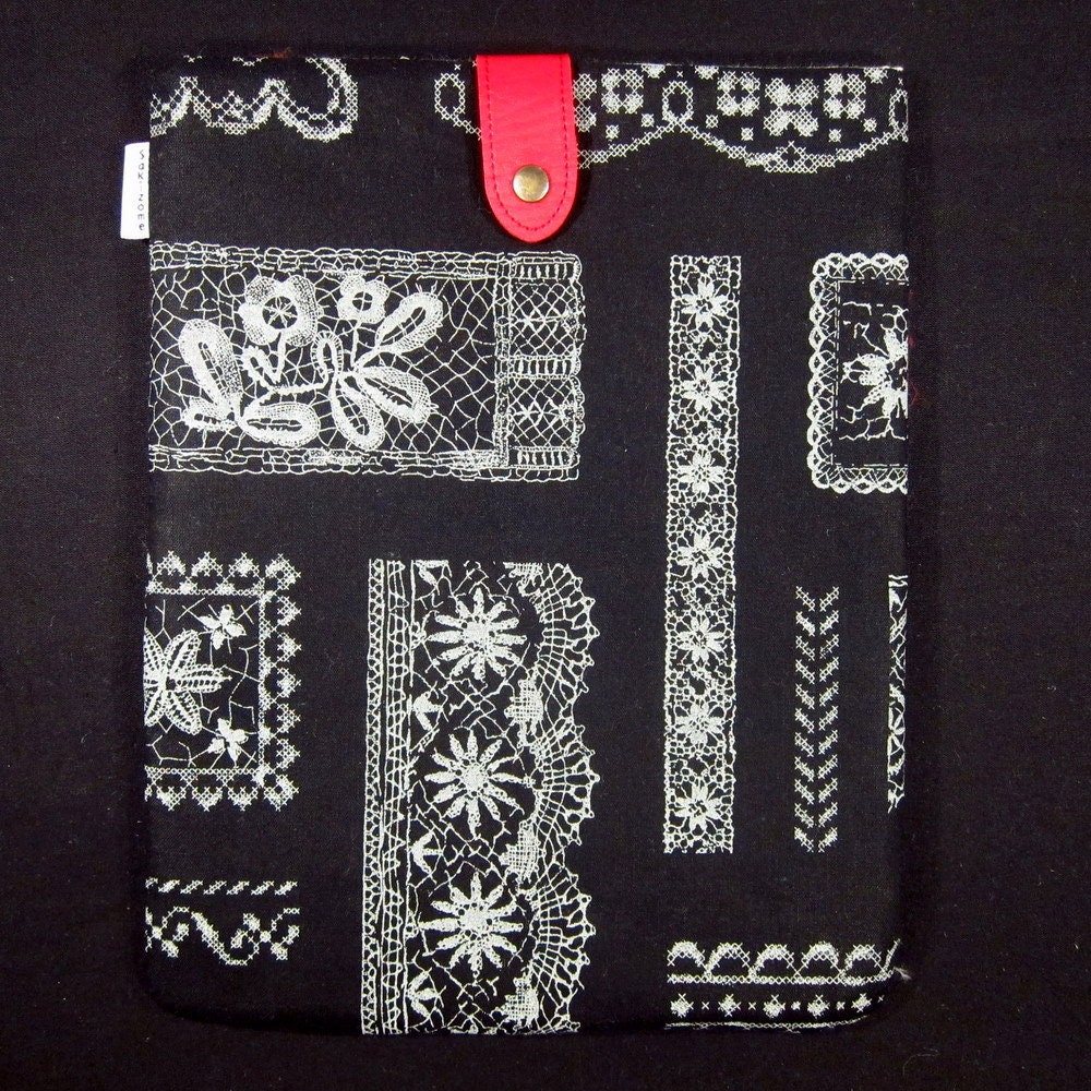 iPad Padded Sleeve Case with Japanese Button Tab - Lace (black) - Last One