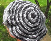 Going Out of Business SALE Oakland Raiders Slouchy Beret Hat - Spirals in Black and Grey - Large or XL for Men or Women