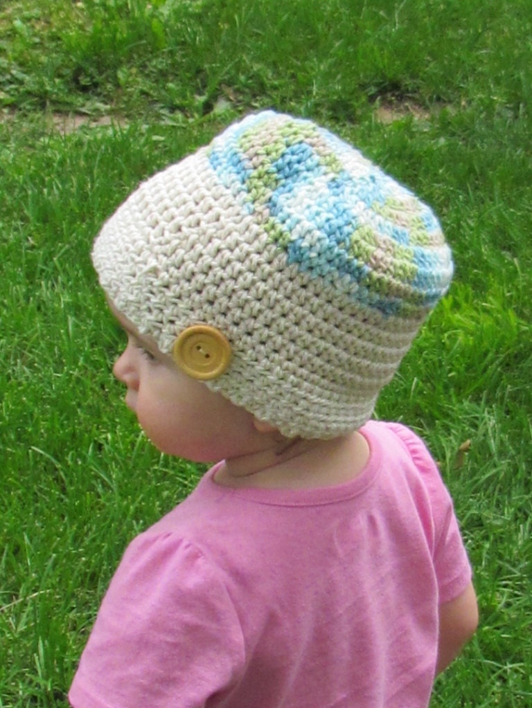 Girls Cotton Bonnet with Oversized Button  - Crocheted Hat READY TO SHIP